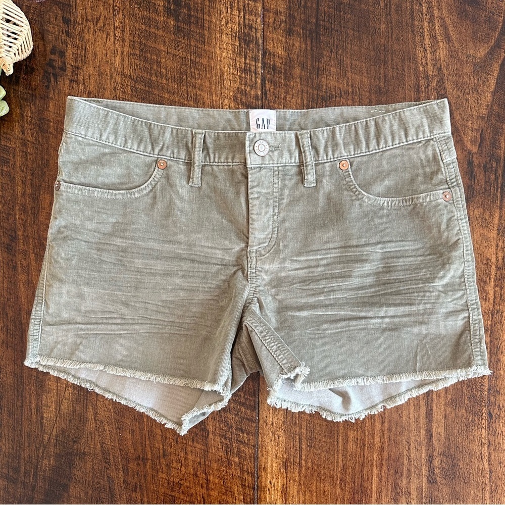 GAP | Sage Green Corduroy Cut-Off Shorts with Frayed Hem, Size 8